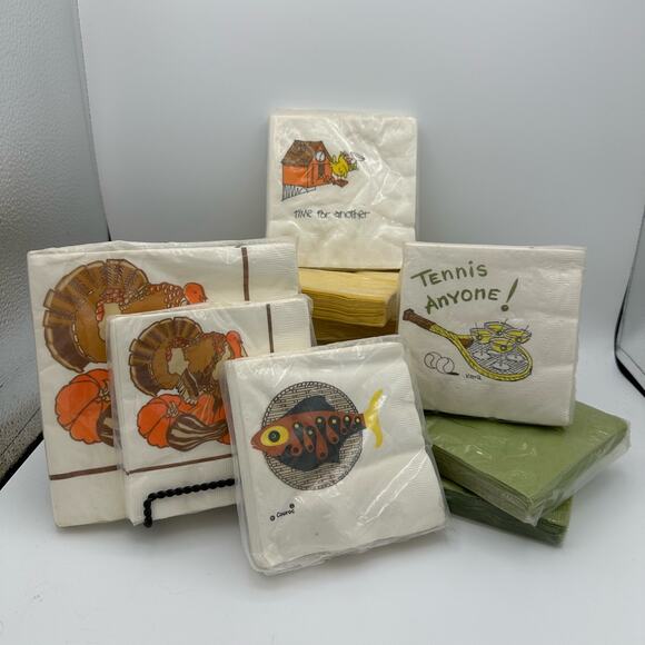 Vintage Paper Napkins Thanksgiving Turkey New Old Stock Luncheon & Cocktail 2 pk - Picture 3 of 4